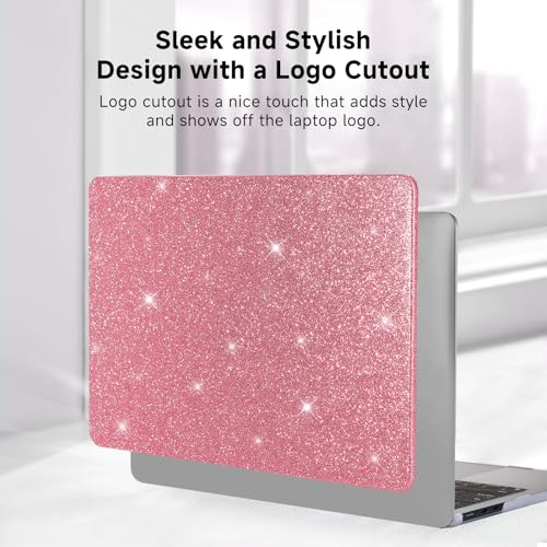 Funut Glitter Case for MacBook Air 13 Inch 2022 2021 2018 Release M1 A2337 A2179 A1932, MacBook Air 2020 Case, Women Girls Shiny Sparkle Bling PU Leather Hard Shell Cover & Keyboard Cover, Pink - color: Glitter Pink, size: Mac Air 13" 2018-2022(A1932/A217