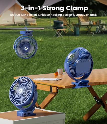 8" Clip on Fan, 20000mAh Rechargeable Fan Battery Portable, Strong Airflow | 3 Speeds, USB Fan Small Desk Fan Personal Quiet Fan for Office, Stroller, Bedroom, Camping, Gifts for Men, Blue - color: Blue