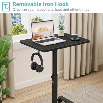 WINAZ Small Portable Laptop Rolling Desk - 24 Inch Mobile Computer Desk Adjustable Height with Wheels for Small Spaces Home Office, Kids Couch Desks Side End Table, Black - color: Black