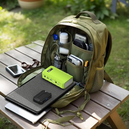 Powkey 24000mAh Portable Power Station with Panels Included 30W | Powkey 86Wh Solar Generator with AC Outlet 120V, Lithium Battery Rechargeable Powered Bank with 65W AC Outlet for Emergency - color: Green+black
