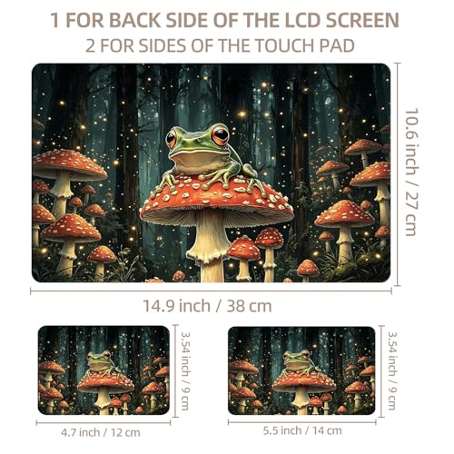Universal Laptop Skin Sticker for 12/13/14/15.6 Inch Laptops, Reusable Vinyl Laptop Decal Cover, Waterproof Scratch Resistant Notebook Skin with 2 Wrist Pads,Frog Mushroom Forest - color: Frog Mushroom Forest
