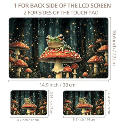 Universal Laptop Skin Sticker for 12/13/14/15.6 Inch Laptops, Reusable Vinyl Laptop Decal Cover, Waterproof Scratch Resistant Notebook Skin with 2 Wrist Pads,Frog Mushroom Forest - color: Frog Mushroom Forest