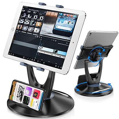 iPad Tablet Stand Holder for Desk - 6 inch to 13 inch - Stable, Adjustable - 360° Swivel Angle Pen Phone iPad Stand for Store, Retail Kiosk, Reception, Home Office, Gift Ideas - Black - color: Black