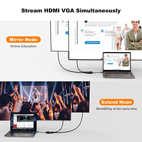 CableCreation USB C to HDMI VGA Adapter for Dual Monitor Adapter | 4k@30HZ, Plug and Play, Compatible with iPhone 17 Plus/17 Pro Max,Galaxy S22 Ultra, MacBook Pro 2020, iPad Pro 2020 - color: Black