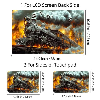 Universal Laptop Skin Sticker Decal, 12"-15.6" Aesthetic Vinyl Wrap, Skull Steam Train Fire Waterproof Notebook Cover Art Protector for MacBook HP Dell Lenovo, Fits 13" 14" 15" 15.6" - color: Skull Steam Train Fire