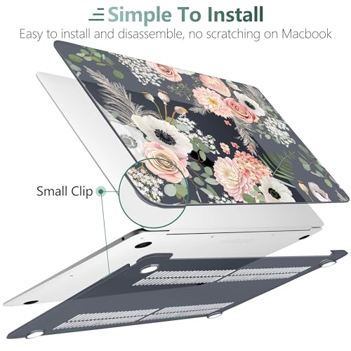 DONGKE Compatible with MacBook Air 13 inch Case 2021 2020 2019 2018 Release A2337 M1 A2179 A1932 with Retina Display Touch ID, Plastic Hard Shell & Keyboard Cover - Dried Flowers - color: Dried Flowers D005