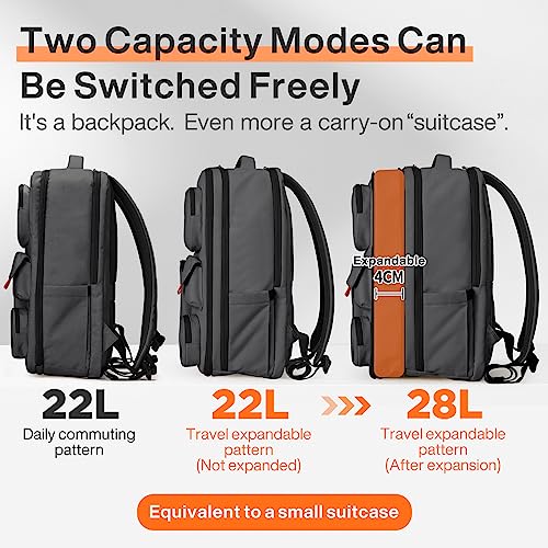 mixi Large Capacity Expandable Travel Backpack for Women & Men 15.6'' Laptop Carry On Weekender Bag Outdoor Hiking with Multifunction Pockets 180° Open Water Resistant 18 Inch 28L, Rock Gray - color: Expandable Rock Gray