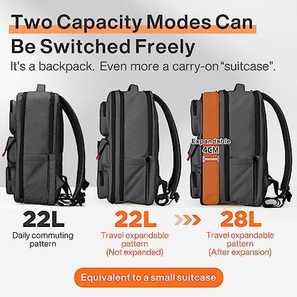 mixi Large Capacity Expandable Travel Backpack for Women & Men 15.6'' Laptop Carry On Weekender Bag Outdoor Hiking with Multifunction Pockets 180° Open Water Resistant 18 Inch 28L, Rock Gray - color: Expandable Rock Gray