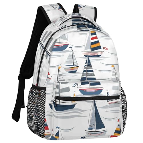 Nautical Sailboat Backpack for Women Men Adults Shoulder Computer Laptop Backpack Sports Hiking Gym Workout Travel Casual Daypack - color: Multicolor 14