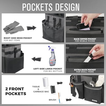 SCAVATA Compact Wearable Cleaning Caddy with Handle & Shoulder Straps | Small Cleaning Supplies Organizer, Under Sink & Car Cleaning Tools Storage Bag for Housekeepers Cleaners, DarkGrey - color: DarkGrey