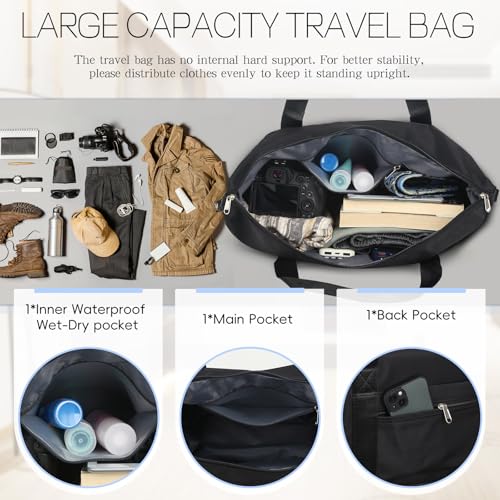 VOOWO Duffel Bag with Wheels - Rolling Foldable Expandable Duffle Bag with Wheels for Travel, Rolling Luggage Bag Carry On Travel Bag with Wheels, Large Wheeled Overnight Weekender Bag (Black) - color: Black