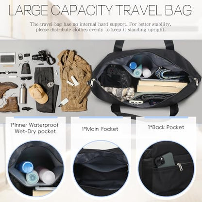 VOOWO Duffel Bag with Wheels - Rolling Foldable Expandable Duffle Bag with Wheels for Travel, Rolling Luggage Bag Carry On Travel Bag with Wheels, Large Wheeled Overnight Weekender Bag (Black) - color: Black