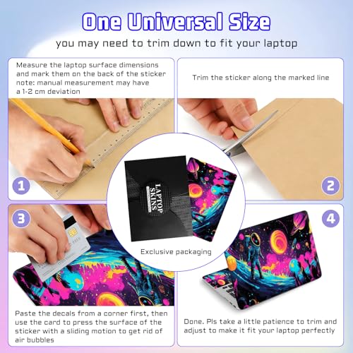 Universal Laptop Skin Sticker Decal, Compatible with MacBook HP Dell Lenovo 12"-15.6", Reusable Vinyl Notebook Cover 3PCS Set, High-Recognition Film-Retro Astronaut Space Surf - color: Retro Astronaut Space Surf