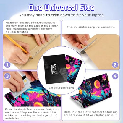 Universal Laptop Skin Sticker Decal, Compatible with MacBook HP Dell Lenovo 12"-15.6", Reusable Vinyl Notebook Cover 3PCS Set, High-Recognition Film-Retro Astronaut Space Surf - color: Retro Astronaut Space Surf