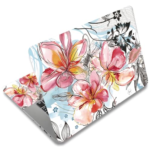 SUPERDANT 3Pcs Laptop Notebook Skin Sticker Set with Watercolor Floral Art 15.6x10.6 in Removable PVC Decal for 12 13 13.3 14 Up to 15.6 Inch Laptop Personalized Pink Cover