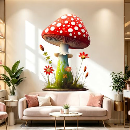 Red Mushroom Wall Decals Peel and Stick Self Adhesive Nursery Decor Art | Flowers Grass Wall Stickers for Kids Room Nursery Baby Bedroom Playroom, Whimsical Forest Wall Art for Toddler Boys Girls - style: Mushroom#2