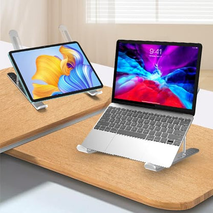 Aluminum Laptop Stand with Cooling Fan 7 Heights Adjustable Foldable Ergonomic Computer Holder for Notebook and Tablets Laptop Elevator Stand - color: Black