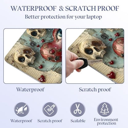 Universal Laptop Skin Sticker Decal,15.6 Inch Laptop Vinyl Cover for 13" 14" 15.6" Laptop,Scratch-Resistant Waterproof Protector Wrap,Reusable with Wrist Pads,Heart with Eye and Skulls - color: Heart with Eye and Skulls
