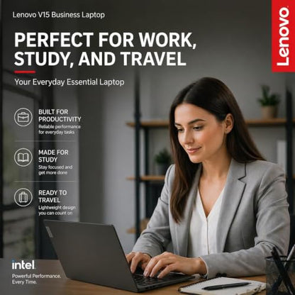 Lenovo Portable Laptop for Business and Student with Office 365, 15.6" FHD, 8GB DDR4 RAM, 256GB PCIe SSD, Intel Dual-Core, WiFi 6, Bluetooth 5.2, USB-C, Fast Charging, Windows 11