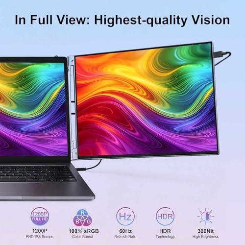 15-Inch FHD 60Hz 100% sRGB Dual Portable Monitor Extender | For 13.3–16”Laptops,Plug and Play,Aluminum alloy casing,USB-C & H/D Interface，Suitable for Work,Travel and Commuting,Gaming - size: 15-inch