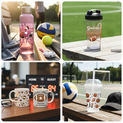 Peacoblue UV DTF Cup Wraps Transfer Stickers Rugby and American Football Pattern, 10 Sheets Waterproof Custom Vinyl Transfer Sticker 16oz Coffee Glass Cup Tumbler Bottle Mug Decals for Men Women - style: Rugby and American Football