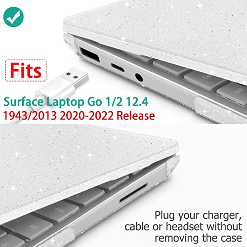 May Chen Compatible with Microsoft Surface Laptop Go 3/2/1 12.4 Inch Case, Plastic Hard Shell with Screen Protector + Keyboard Cover, Clear Glitter - color: Clear Glitter