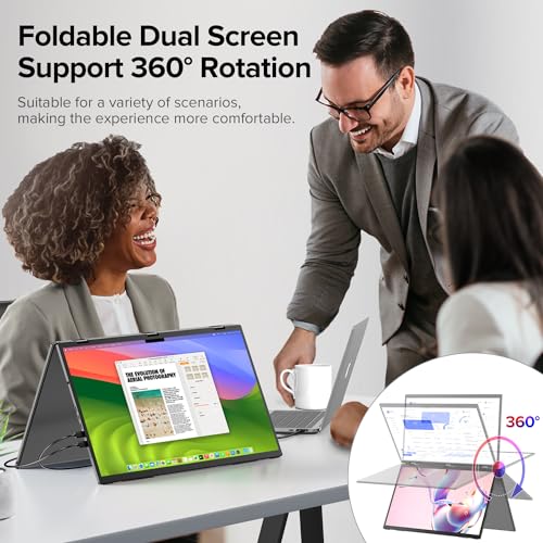 UPERFECT Delta 18.5" 100Hz Touchscreen Dual Portable Monitor, Laptop Screen Extender Stacked Triple Folding Monitor with Stand & VESA for Laptop PC Phone Game Console (No Driver Needed) - size: 18.5