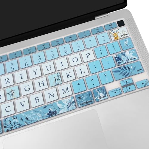 Silicone Keyboard Cover for MacBook Air 13 inch 2021 2020 Model A2179 A2337 M1 Chip, Gray Blue Flowers - color: Gray Blue Flowers