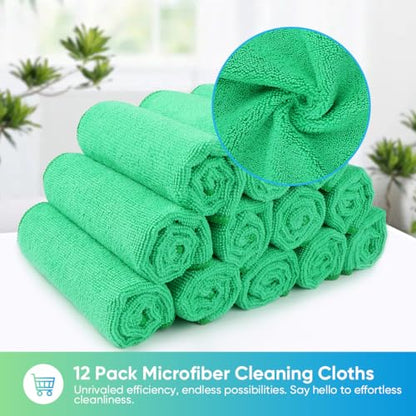 HOMEXCEL Green Microfiber Cleaning Cloth, 12 Pack Premium Microfiber Towels for Cars, Lint Free, Scratch-Free, Highly Absorbent, Reusable Cleaning Rags for Car, Household, Kitchen, Window,11.5"X11.5" - color: Green