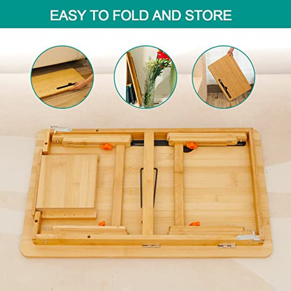 Laptop Desk for Bed, COIWAI Bed Tray,Laptop Lap Desk,Foldable Portable Tray for Sofa Couch Floor, Adjustable Height and Angle, with Tablet Phone Hold Slot,with Storage Drawer - size: 21.7" *13.8" Height/Angle adjust