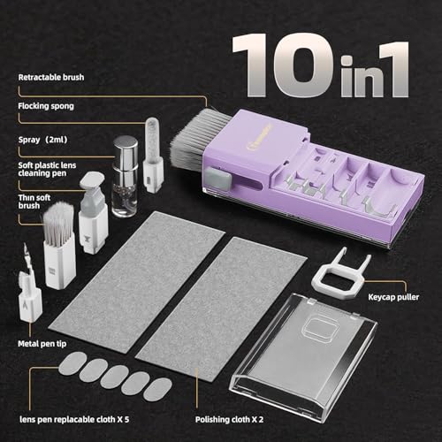All-in-1 Keyboard Cleaner Laptop Cleaning Kit,Computer Screen-Safe Tools | MacBook iPad iPhone,Electronics Brush Tool for PC Camera Lens Earbuds,Deep Cleaning Spray Cloth, High-Density Soft Brush - color: Light Purple