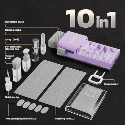 All-in-1 Keyboard Cleaner Laptop Cleaning Kit,Computer Screen-Safe Tools | MacBook iPad iPhone,Electronics Brush Tool for PC Camera Lens Earbuds,Deep Cleaning Spray Cloth, High-Density Soft Brush - color: Light Purple