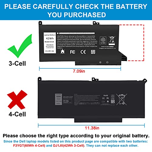 TREE.NB DJ1J0 Battery for Dell Latitude 12 7000 7280 7480 7290 E7280 E7290 13 7380 7390 E7380 E7390 14 7480 7490 E7480 E7490 Series 451-BBZL PGFX4 ONFOH - size: 7.09x3.58x0.24inch DJ1J0