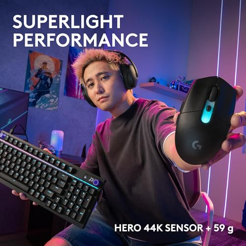 Logitech G305 X SUPERLIGHT Wireless Gaming Mouse, Lightweight 59g, HERO 44K Sensor, RGB lighting, LIGHTSPEED and Bluetooth, 130+ Hr Battery Life, 6 Programmable Buttons, Compatible with PC/Mac - Black - color: Black, style: Superlight