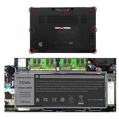 Futurebatt E7470 E7270 J60J5 Laptop Battery Lithium-ion for Dell Latitude E7470 E7270 7470 7270 Series Laptop 0MC34Y MC34Y R1V85 242WD GG4FM WYWJ2 1W2Y2 451-BBSX 451-BBSY 451-BBSU P26S001 P61G001 - size: J60J5 10.83*5.12*0.73 in