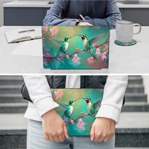 Laptop Skin Sticker Decal 12"-15.6" Universal Laptop/Notebook/Netbook Vinyl - Waterproof Scratch Resistant,Fits HP Dell Lenovo MacBook,2 Free Wrist Pads,Easy Apply & Remove,Green Hummingbird Flower - color: Green Hummingbird Flower