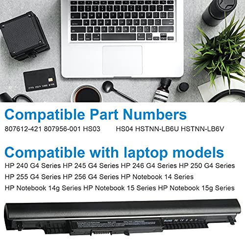 TREE.NB 807956-001 807957-001 Replacement Laptop Battery for HP Spare 807611-421 HS04 HS03 Notebook 15-AY039WM 15-ay013nr 15-AY009DX 15-ay191ms 15-ac130ds TPN-I119 HSTNN-LB6U G4/G5 240 245 246 250 256 - color: HS04