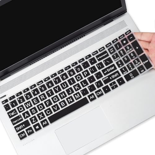 Large Print Keyboard Cover for HP Laptop 15-db/da 15-dw 15-dy 15-bs/bw 15-ef 15t 15z 15.6" 15-db0011dx 15-dy1043dx/dy1051wm 15-dw0037wm/dw1083wm 15-ef1001ds ef1023dx,HP 17-by/bs/ca 17.3 Keyboard Skin - color: Black-Large Print
