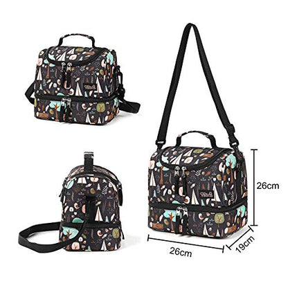 Tilami Rolling Backpack 18 inch Double Handle with Lunch Bag Wheeled Kids Backpack for Girls and Boys, INS Brown - color: Ins Black