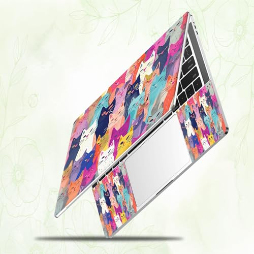 Laptop Skin Sticker Decal, Universal Reusable Vinyl Laptop Cover for 12" 13" 13.3" 14" 15" 15.4" 15.6" Notebook PC, Waterproof Scratch-Resistant with 2 Wrist Pads, Easy to Apply & Remove,Colorful Cats - color: Colorful Cats