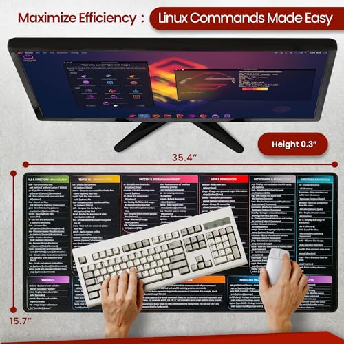 Linux Commands Mouse Pad | Shortcuts Cheat Sheet to Kali/Red/Hat/Ubuntu/OpenSUSE/Arch/Debian/Unix | Extended Large Cheat Sheet Desk Pad | 35.5" x 15.7" | Programmer Gifts - color: Linux - Black