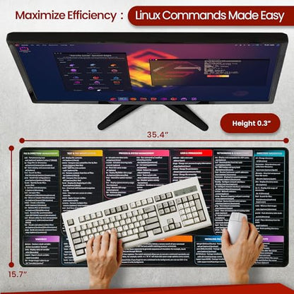Linux Commands Mouse Pad | Shortcuts Cheat Sheet to Kali/Red/Hat/Ubuntu/OpenSUSE/Arch/Debian/Unix | Extended Large Cheat Sheet Desk Pad | 35.5" x 15.7" | Programmer Gifts - color: Linux - Black
