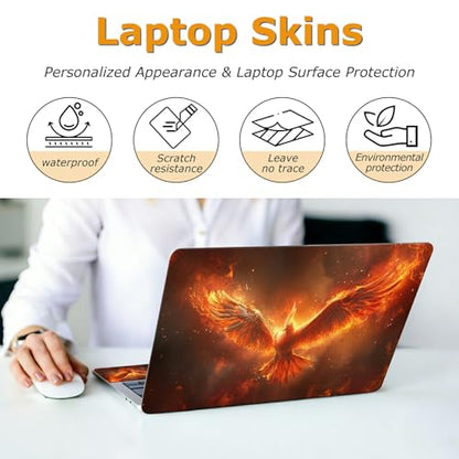 Universal Laptop Skin Sticker with 2 Wrist Pad Decals, 3-Piece Removable Vinyl Laptop Cover, Fire Phoenix Waterproof Anti-Scratch, Easy-Trim Fit for 13.3" 14" 15.6" Laptops - color: Fire Phoenix