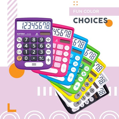 CATIGA Desktop Calculator 8 Digit with Solar Power and LCD Display, or Home, Office, School, Class and Business, 4 Function Small Basic - color: Violet
