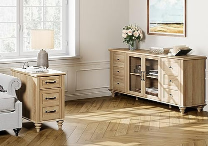 WAMPAT Farmhouse End Table with Charging Station, Light Wood Sofa Side Table with Storage Cabinet, Narrow Night Stand Bedside Table with Drawer for Living Room, Bedroom, Oak - color: Oak