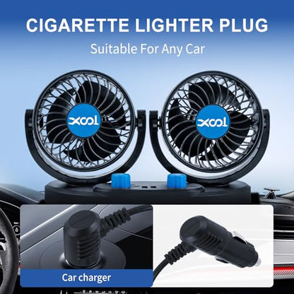 XOOL Car Fan – Car Cooling Fan with 2 USB Charging Ports, Quiet Strong Airflow, Cigarette Lighter Plug, Fan for Car, Vehicles, RVs, and SUVs - size: Cigarette Dual Fan - Front (Dual USB Ports)