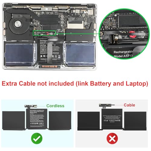 A1708 A1713 Battery for A2171 A2159 A2289 A2338, Compatible with MacBook Pro 13 Inch (Late 2016, Mid 2017, Mid 2019, 2020), EMC 2978 3301 3456 3578 3164 020-00946 MacBookPro13,1 14,1 - 11.4V 54.5Wh - size: 11.34*3.29*0.18inch A1713