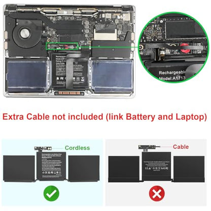 A1708 A1713 Battery for A2171 A2159 A2289 A2338, Compatible with MacBook Pro 13 Inch (Late 2016, Mid 2017, Mid 2019, 2020), EMC 2978 3301 3456 3578 3164 020-00946 MacBookPro13,1 14,1 - 11.4V 54.5Wh - size: 11.34*3.29*0.18inch A1713
