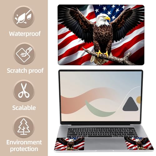 Universal Laptop Skin Sticker for 12/13/14/15.6 Inch Laptops, Reusable Vinyl Laptop Decal Cover, Waterproof Scratch Resistant Notebook Skin with 2 Wrist Pads,Eagles American Flag - color: Eagles American Flag