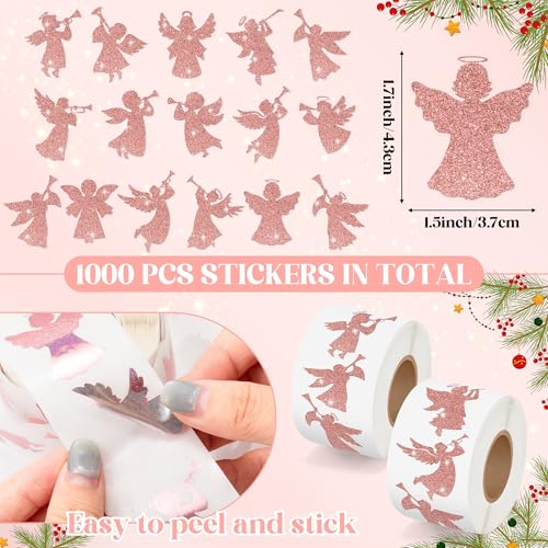Christmas Foil Angel Stickers - 1000 Pcs Rose Gold Angel Waterproof Vinyl Reusable Laptop Stickers Coloring Book Scrapbook Water Bottle Page Activity Pad Birthday Party Favors Kids Skateboard - style: Christmas Rose Gold Angel